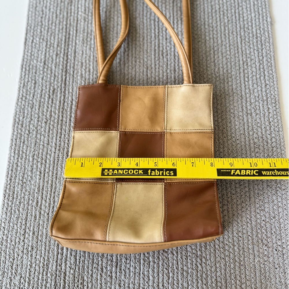 Vintage 90’s Y2K Tan Brown Patchwork Rectangular Shoulder Bag - Picture 8 of 16